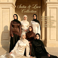 Ensemble Abaya élégant et modeste pour femme 2026 avec haut en satin et dentelle, et chemise asymétrique à nouer en dentelle pour l'Aïd – Vêtements islamiques