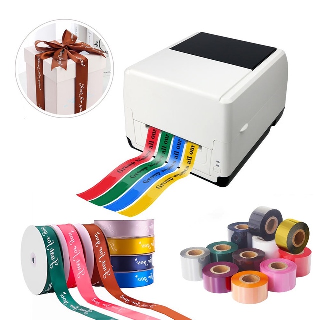 Custom Satin Ribbon Printer Thermal Transfer Printer Use Colors Ribbons to Print Wrapping Ribbons for Flower/Cake/Gift/Jewelry