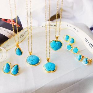 Parure de Bijoux de Mode en Acier Inoxydable Plaqué Or pour Femme, avec Élégant Pendentif Turquoise, Collier et Boucles d'Oreilles - Product Image 2