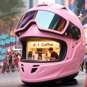 Escultura Personalizada Grande Temática de FRP para Cafetería, Quiosco Exterior Grande Personalizado, Carrito de Fibra de Vidrio, Quiosco de Café con Diseño de Casco - Product Image 1