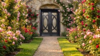 Porte double en fer forgé LINCAI, style moderne et luxueux, avec cercles concentriques |   Porte d'entrée d'appartement minimaliste forgée à la main, grande taille