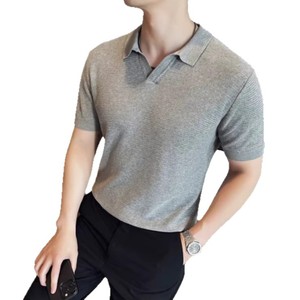 Polo de Manga Corta Gris para Hombre, Color Sólido, Tejido Transpirable, Corte Ajustado, Estilo Urbano - Product Image 5