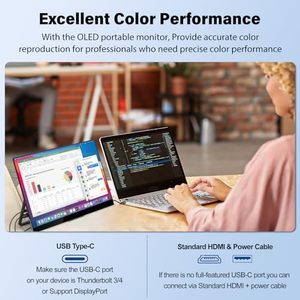 Moniteur <span class=keywords><strong>OLED</strong></span> Portable <span class=keywords><strong>4K</strong></span> 14 pouces haut de gamme 100% 1MS écran UHD pour ordinateur portable PC MAC téléphone commutateur USB-C pour HDMIinterface - Product Image 5