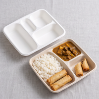Assiettes en papier 100 % compostables à 3 compartiments, barquettes jetables pour le déjeuner scolaire, assiettes écologiques en bagasse pour buffet, fête, mariage