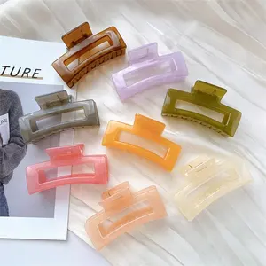10.5厘米时尚韩版果冻彩色大开再生树脂塑料2022方形透明发爪夹