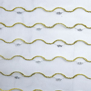 Kain Tulle Mesh Mewah dengan Motif Gelombang Emas Metalik dan Titik Perak untuk Dekorasi Gaun Pengantin, Rok, dan Lengan - Product Image 3