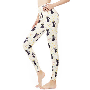 Leggings moulants à imprimé numérique de dessin animé, motif chat noir mignon, taille plus, longueur 9 minutes, HC-6046 - Product Image 1