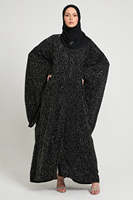 Robe longue modeste Leduo personnalisée avec des paillettes noires partagées, poignets smockés, abaya pour femmes musulmanes