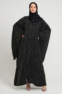 Robe longue modeste Leduo personnalisée avec des paillettes noires partagées, poignets smockés, abaya pour femmes musulmanes - Product Image 2