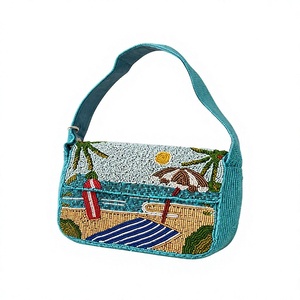 Bolso de hombro con cuentas turquesas para mujer, bolso de mano con escena de paisaje playero para vacaciones - Product Image 1