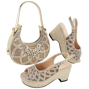 Nuovo arrivo nigeriano scarpe da festa e borse Set <span class=keywords><strong>tacchi</strong></span> alti da donna con pietre scarpe di lusso per festa di nozze - Product Image 1