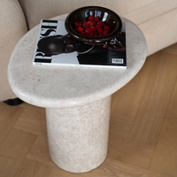 Table basse en marbre naturel Cammy Stone, table d'appoint, plateau de table elliptique irrégulier pour salon, chambre à coucher