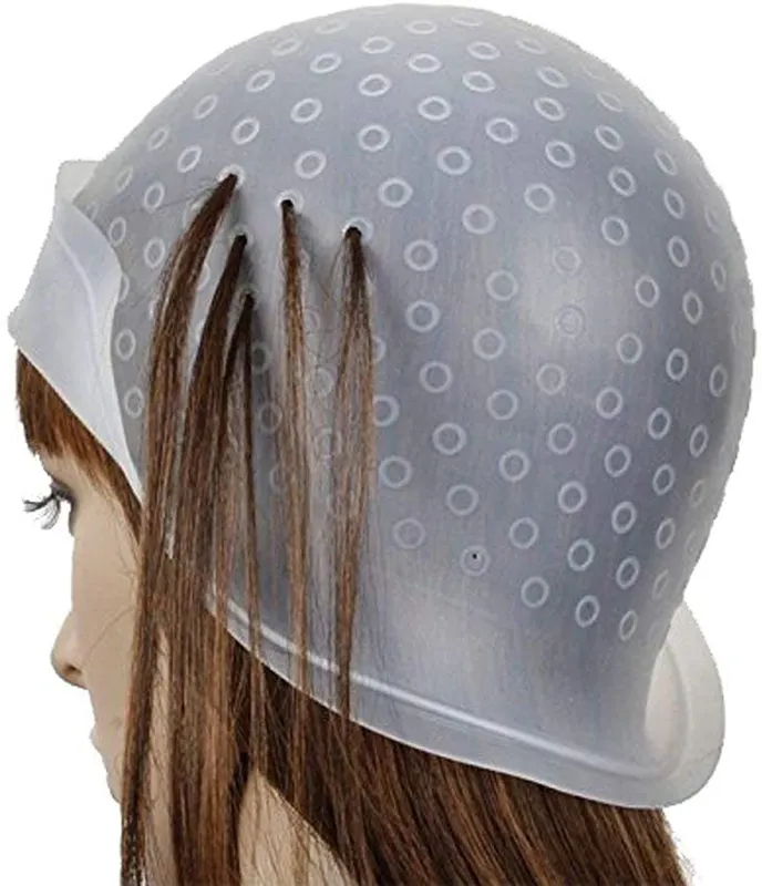 Professional salon coloring hair cap plastic rubber silicone hair highlighting cap with needle hooks