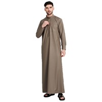Qamis Style Qatar pour Homme, Longue Robe à Col Droit, Vêtement Arabe Traditionnel Masculin du Moyen-Orient avec Poches