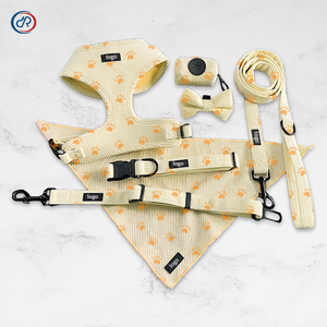 OKKPETS nuove tendenze imbracatura per cani in velluto a coste e guinzaglio con stampa ossea e zampa tessuto morbido resistente per cani di piccola taglia - Product Image 3