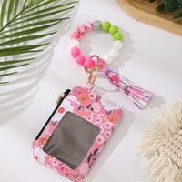 Tas Mini Wanita Motif Bunga Musim Semi Musim Panas Tempat Kartu Berpinggiran Lipat Motif Bunga Gantungan Kunci Wanita Tas Gantungan Kunci Kustom