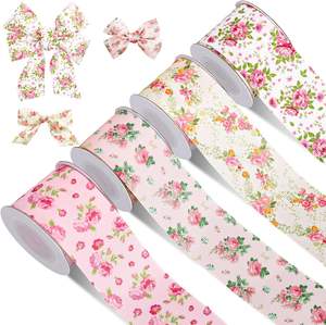 ริบบิ้นพิมพ์ลายดอกไม้สไตล์จีนแบบสองด้านสำหรับห่อของขวัญ - Product Image 1