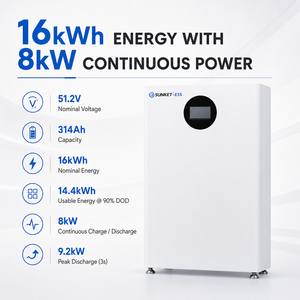 Batería LiFePO4 Certificada UL1973 de 16 kWh, 51.2 V, 314 Ah, 8 kW, CAN RS485, IP65 para Sistemas de Almacenamiento de Energía (SAE) Residenciales y Comerciales - Product Image 2