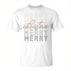 Camiseta navideña retro Merry Merry Christmas, blanca, unisex, talla mediana para adultos - Product Image 2