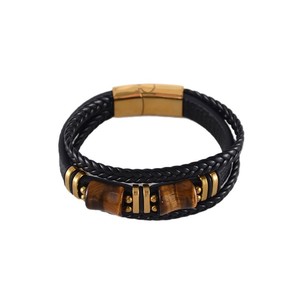 สร้อยข้อมือไทเกอร์อายสำหรับผู้ชาย หนังหลายชั้น หินธรรมชาติ ตัวล็อคแม่เหล็ก ของขวัญ เครื่องประดับ 7.5 8.5 9 นิ้ว - Product Image 4