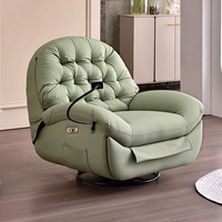 Fauteuil de salon pivotant à 360° avec fonction de balancement, structure en bois, revêtement en cuir, commande manuelle, réglable, avec repose-pieds