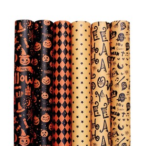 Vintage Yellow Craft Gift Wrapping Paper Halloween Graffiti Party Star Castle Grid Decorative Paper Gift wrapping Paper