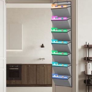 7-Pocket Non-Woven Hanging Wall <b>File</b> Organizer Black with 3 Over Door Hangers, Wall Mounted <b>Folder</b> Storage for Home Office - Product Image 6