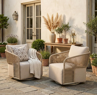 Fauteuil d'appoint moderne avec accoudoirs en corde, chaise pivotante en rotin tressé pour patio, véranda, jardin, bord de piscine