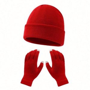 Autumn Winter Solid Color Touch Screen Acrylic Custom Knitted <b>Beanie</b> Outdoor Riding Warm Cold-proof Ski Hat Gloves Suit - Product Image 5