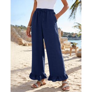 Pantalones Palazzo de Pierna Ancha para Mujer FOXA, de Lino y Algodón, con Volantes, Cintura Elástica, Estilo Casual y Holgado, con Bolsillos, para la Playa - Product Image 2
