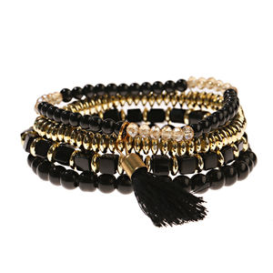 Douvei Set di 4 Braccialetti per Bambini con Pietre Naturali, Agata Rossa, <span class=keywords><strong>Guarnizione</strong></span> in Plastica Trasparente Gialla, Stile Bohémien Etnico con Lunga Nappina - Product Image 3