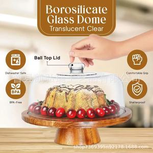 Wooden transparent cake tray, round stemmed glass, wooden tray, <b>party</b> <b>table</b>, wooden decorative dessert plate - Product Image 2