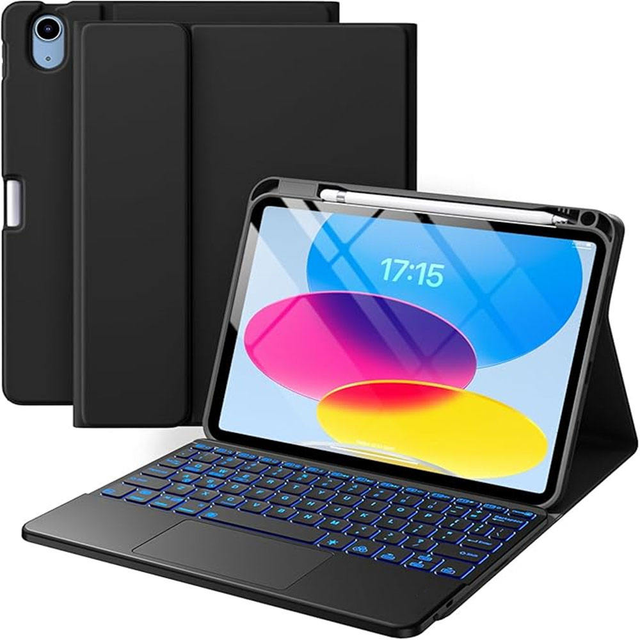 Black iPad 10.9-Inch Keyboard Case Touchpad for 10th/9th Gen IPad/Air Detachable Folio Cover Backlit Keys Pen Replace Laptop