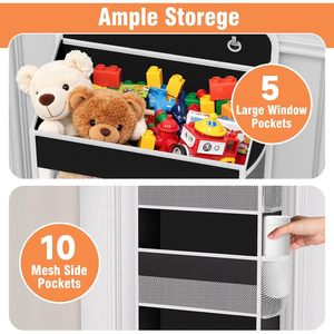 Over The Door Organizer 5 <b>Shelves</b> Large Capacity Hanging Storage With Side Pockets For Bedroom Dorm Use Black - Product Image 4