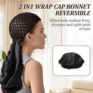 Bonnet de nuit réversible en satin 2-en-1 personnalisé avec logo pour femme, filet à cheveux intégré, pour le soin des cheveux - Product Image 2
