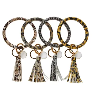 יד מפתח מחזיק, גדול עגול מעגל זרוע ספורט keychain, wristlet צמיד נחש נמר דפוס מפתח טבעת