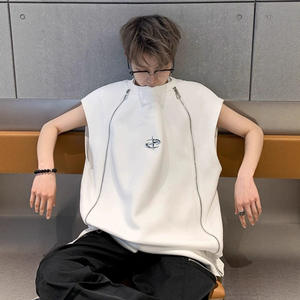 Débardeur d'été pour homme 300g avec fermeture éclair métallique, style perlé, tendance, marque de niche, coupe ample et décontractée - Product Image 1