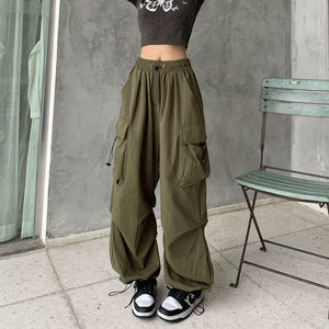 New 2023 Stylish Solid Color Elastic Waist <strong>Cargo</strong> Pants <strong>Women</strong> Casual Retro Vintage <strong>Trousers</strong> - Product Image 1