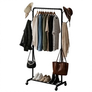 Standing Metal <b>Clothing</b> <b>Rack</b> With Wheels Height Adjustable Multifunctional Wardrobe Storage Holder Minimalist Design - Product Image 6