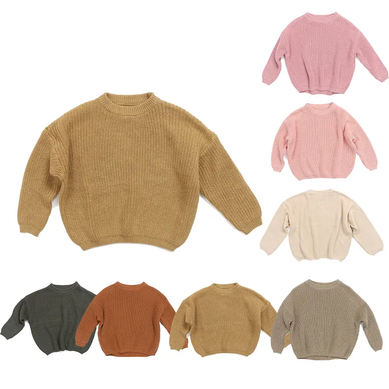 Hot sale spring autumn solid girls' custom knit long sleeve warm baby kids sweaters