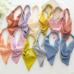 Veijer solid color chiffon elastic hair bands triangle kerchief scarf elastic headband