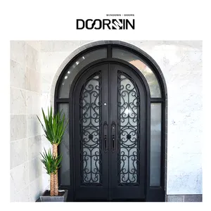 Shandong Supplier Exquisite Simple Wrought Iron Doors Double Exterior Entry Door