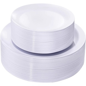 Assiettes jetables en plastique blanc robustes pour fêtes <span class=keywords><strong>de</strong></span> Noël et mariages, 7,5/10,25 pouces, pour dîner, dessert et salade, 100 % biodégradables - Product Image 1