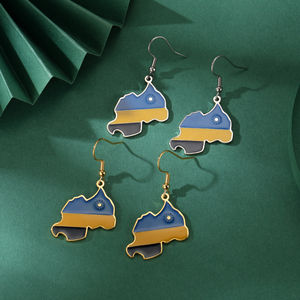 Orecchini Pendenti Impermeabili Placcati Oro 18K con Mappa e <span class=keywords><strong>Bandiera</strong></span> del <span class=keywords><strong>Ruanda</strong></span>, Design Ruandese in Acciaio Inox Smaltato - Product Image 4