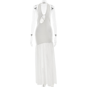 เดรสยาวคอ halter พร้อมดีไซน์เว้าและชั้นผ้าซีทรูสำหรับใส่ในงานกลางคืน - Product Image 5