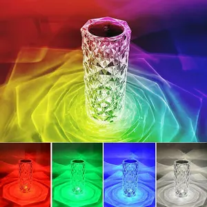 Lámpara Led de mesa de cristal rosa, lámpara táctil Rgb de 16 colores cambiantes, Usb, romántica, de escritorio, para dormitorio y sala de estar