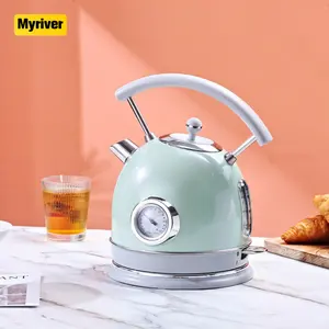 Myriver电水壶，带温度计不锈钢1.5L 1000W无绳茶倒在咖啡鹅颈水壶，热水/