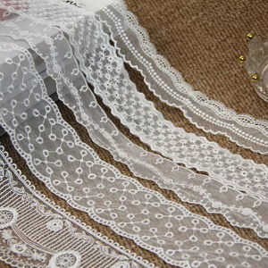 Tùy Chỉnh Nặng Thêu Biên Giới Màu Trắng Ren Vải Tulle Voile Net Ren Tua Rìa <span class=keywords><strong>Trim</strong></span> Cho Váy Cưới Phụ Kiện - Product Image 3