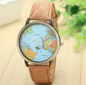 Cool Mini World Fashion orologio al quarzo da uomo mappa Unisex aereo viaggio in tutto <span class=keywords><strong>il</strong></span> <span class=keywords><strong>mondo</strong></span> abito da donna in pelle orologi da polso D30 - Product Image 2