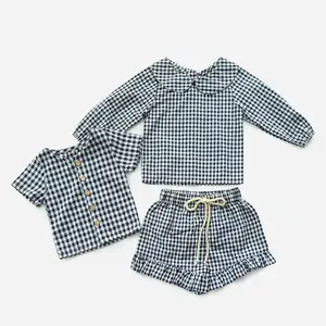Produk Baru Musim Semi Musim Gugur 2023 Pakaian Anak-anak Lengan Panjang Celana Pendek Desain Kancing Set Bayi Setelan Bayi Perempuan Bersirkulasi